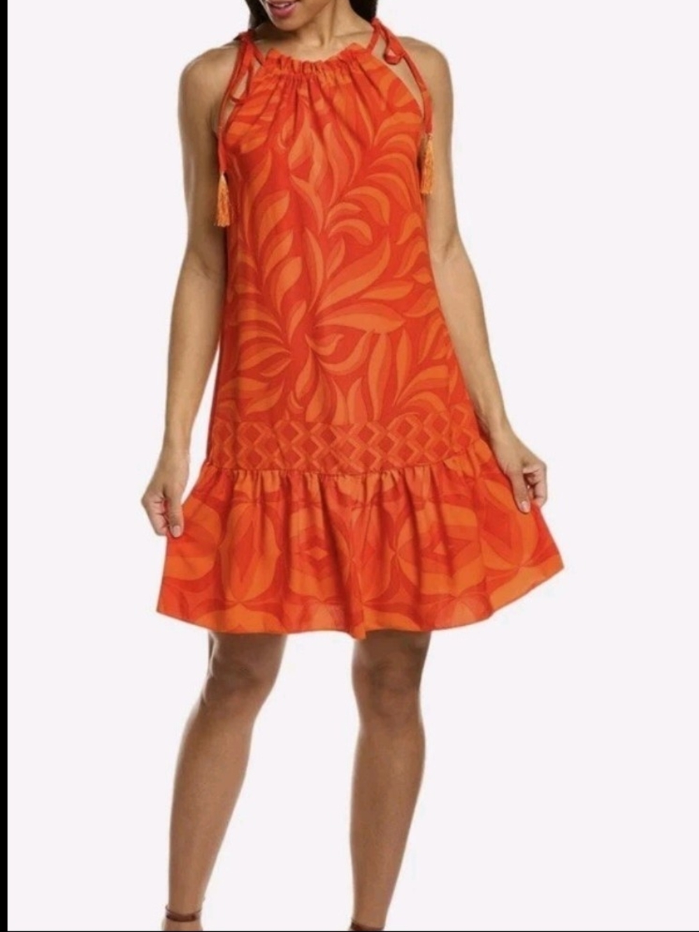 Taylor Orange Printed Halter Tie Mini Dress